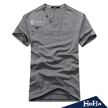 【HeHa】時尚英倫風V領字母短袖T恤(共二色)M灰色