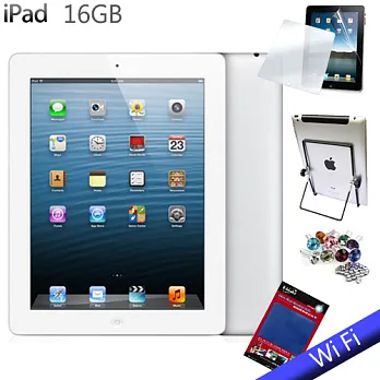 NEW IPAD 4(台灣公司貨) Wi-Fi 版 16GB+保護貼+水鑽耳機防塵塞+直立架+螢幕擦拭布白