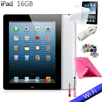 NEW IPAD 4 (台灣公司貨)16G Wi-Fi主機 +皮套+螢幕保護貼+迷你觸控筆+鑽石防塵塞+車用充電器黑