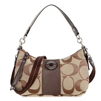 《COACH》咖啡色織布肩側背兩用包咖啡色