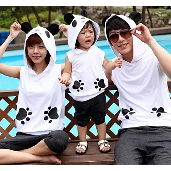 熊貓出沒連帽背心休閒褲套裝親子裝(爸爸）L白