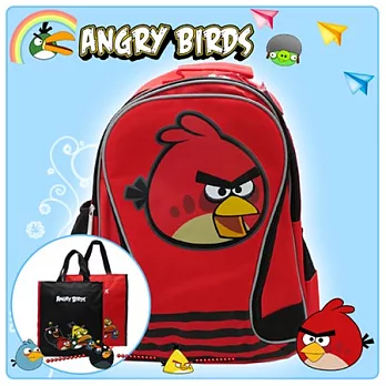 【Angry Birds】憤怒鳥㊣版授權 書包+補習袋組-流線反光款(三色)紅色