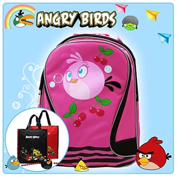 【Angry Birds】憤怒鳥㊣版授權 書包+補習袋組-流線反光款(三色)粉色