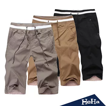 【HeHa】韓版修身純棉抽繩休閒短褲(共三色)XL黑色