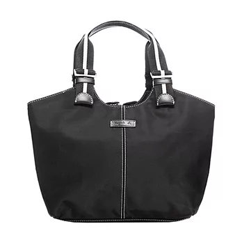 agnes b. 尼龍條紋三層小水餃包-黑