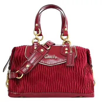 《COACH》酒紅色皺褶皮飾邊波士頓包酒紅色