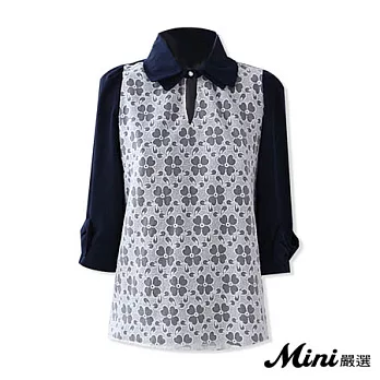 【HeHa】春季新款蝴蝶結七分開叉翻領蕾絲上衣(共二色)FREE藏青