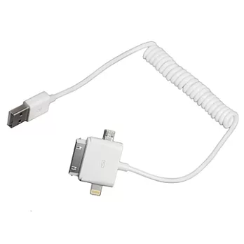 Lightning/30pin/Mirco USB 3合1QQ彈簧充電傳輸線