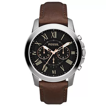 FOSSIL 扭轉科技三眼時尚腕錶(皮帶-咖啡)