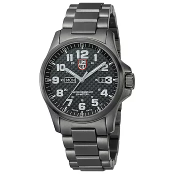 LUMINOX 戰場系列槍管黑PVD鋼鍊腕錶-黑面x銀時標/45mm