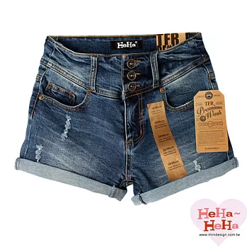 【HeHa】復古排扣捲邊牛仔短褲29*