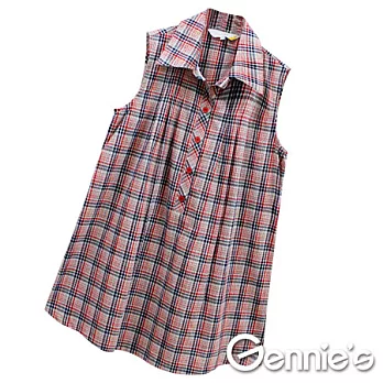 【Gennie’s奇妮】帥氣甜心格子襯衫孕婦背心上衣(G3173)M紅