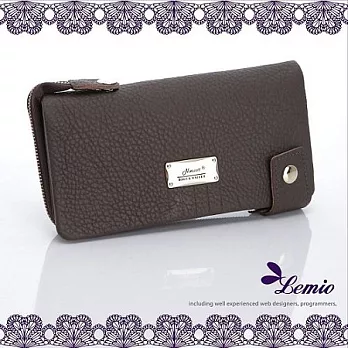 【Lemio】韓版包包 真皮荔枝紋 二折拉鍊長夾/手拿包/晚宴包(深咖啡)