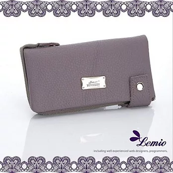 【Lemio】韓版包包 真皮荔枝紋 二折拉鍊長夾/手拿包/晚宴包(芋香紫)