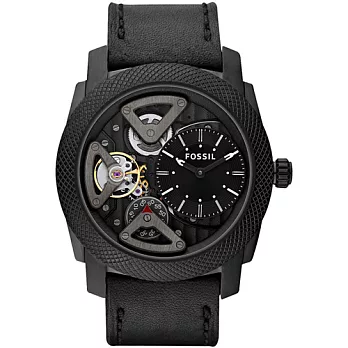 FOSSIL TWIST系列月牙祕境機械腕錶-黑/皮帶