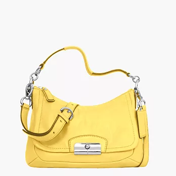 《COACH》鵝黃色_高質感皮革前口袋磁扣肩背/斜背馬鞍/半月包鵝黃色