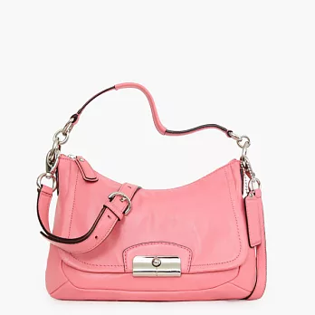 《COACH》玫瑰粉_高質感皮革前口袋磁扣肩背/斜背馬鞍/半月包玫瑰粉