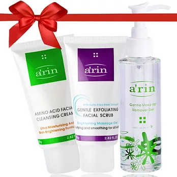 arin 敏感肌快樂潔淨拋光組 (快樂露珠草無油卸妝凝露150ml +氨基酸亮白保濕潔顏霜80g +冰藍滾珠臉部角質煥膚晶露80g)