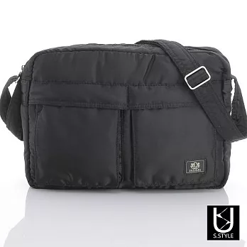 【US.style】S.style 超輕量 光絲尼龍 雙口袋 兩用隨身包(大)/肩背包/斜背包 (經典黑)