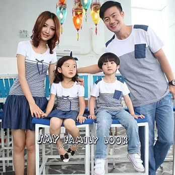 愛奢侈親子裝~SMY蝴蝶結蕾絲條紋T恤親子裝情侶裝(爸爸)L紅條