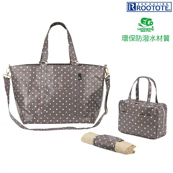 日本ROOTOTE可愛印花環保防潑水大容量兩用媽媽包-灰底彩色點點(741903)