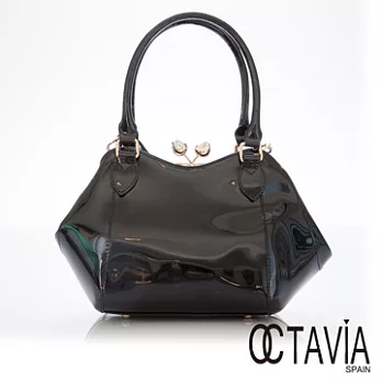 【Octavia 8 】小婦人 亮面玫瑰大口金手提包 - 銀戀黑