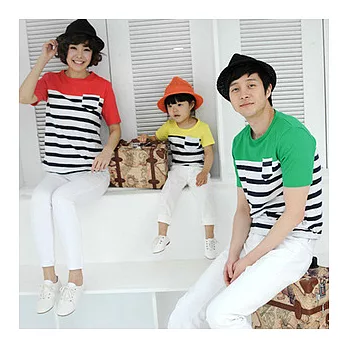 愛奢侈親子裝~紅綠黃糖果色條紋T恤親子裝情侶裝(爸爸)M綠