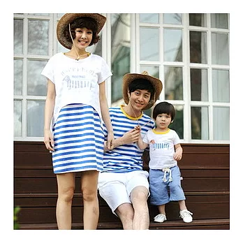 親子裝~臘腸狗黃領條上衣親子裝(爸爸)M藍白條