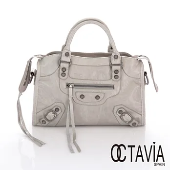 【Octavia 8 真皮】機車包 風騷版隨身手提中包 - 石頭灰