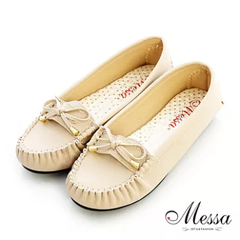 【Messa米莎】(MIT)微甜精緻車線蝴蝶結休閒鞋36米色