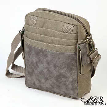 ABS愛貝斯 經典水洗五金帆布 雲紋軟皮複合斜側包 可入B5文件 (卡其) 08-008