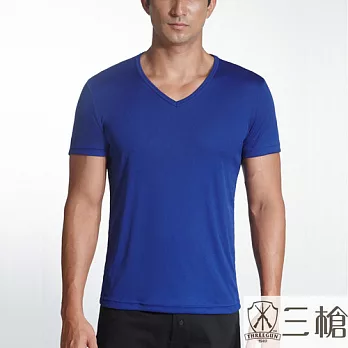 【三槍牌】時尚型男經典吸濕排汗彩色V領短袖上衣~3件組M藍色