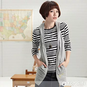 【TOP GIRL】嘻哈甜心連帽長版背心外套-女(潮淺灰)L潮淺灰