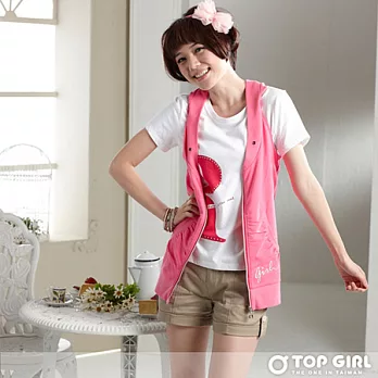 【TOP GIRL】嘻哈甜心連帽長版背心外套-女(俏桃紅)M俏桃紅