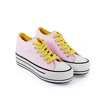 ◤Green Phoenix◥松糕厚底素色帆布鞋23.5粉紅色