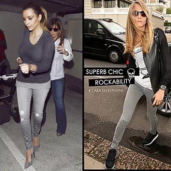南加州丹寧時尚 SoCal Lover Jeans Co. - 灰色時尚破洞煙管褲XS灰 silver grey