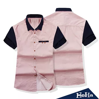 【HeHa】休閒純棉紅藍拼色短袖襯衫-2XL2XL*