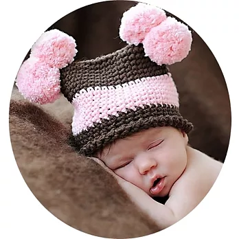 Cutie Bella手工編織嬰兒帽Pom Pom-Chocolate/Pink
