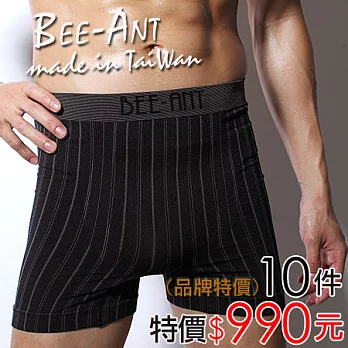 【AILIMI】台灣製造超彈性竹炭無縫平口褲(直紋10件組)M黑色M