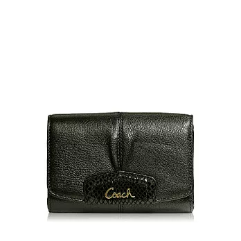 《COACH》黑色_高質感皮革抓褶壓扣中夾