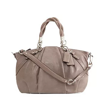 《COACH》岩石灰_高質感抓褶皮革肩背/手提波士頓包(中款)