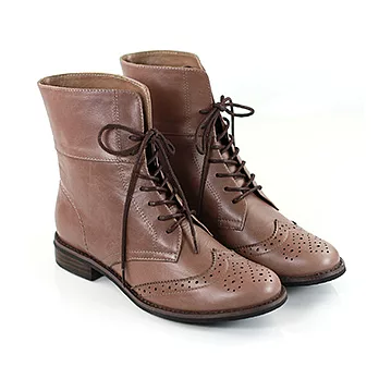 BIS-VITAL 牛津雕花繫帶中筒靴-日本設計師款36棕色