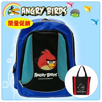 【Angry Birds】憤怒鳥 男孩限定-書包+萬用袋-經典反光護背款(藍色)藍色