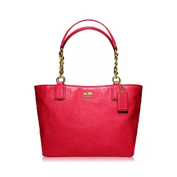 《COACH》桃紅色_素面皮革馬車標誌手提/肩背托特包