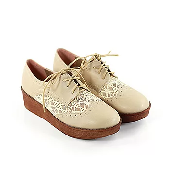 ◤Green Phoenix◥緹花簍空造型厚底牛津鞋22.5米色