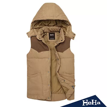 【HeHa】保暖拼接可拆帽男士鋪綿背心（共二色）-2XL(卡其)