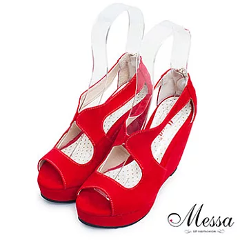 【Messa米莎】(MIT)完美女人內真皮魚口楔型涼鞋35紅色