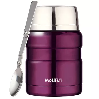 MoliFun魔力坊 不鏽鋼真空保鮮保溫燜燒食物罐450ml-典雅紫