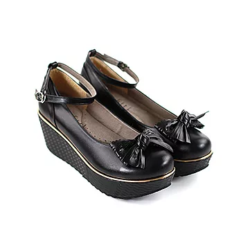 ◤Green Phoenix◥2way繞踝厚底楔型鞋23黑色