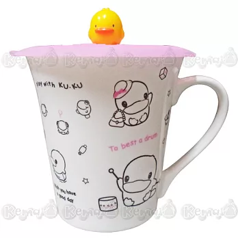 酷咕鴨KU.KU. 花漾繽紛馬克杯+黃色小鴨 PiYO PiYO 防塵保鮮杯蓋/微波專用